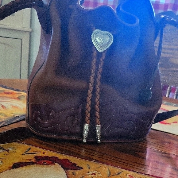 Handbags - Brown Leather Women's Bag Brightonout West Drawstring Closure